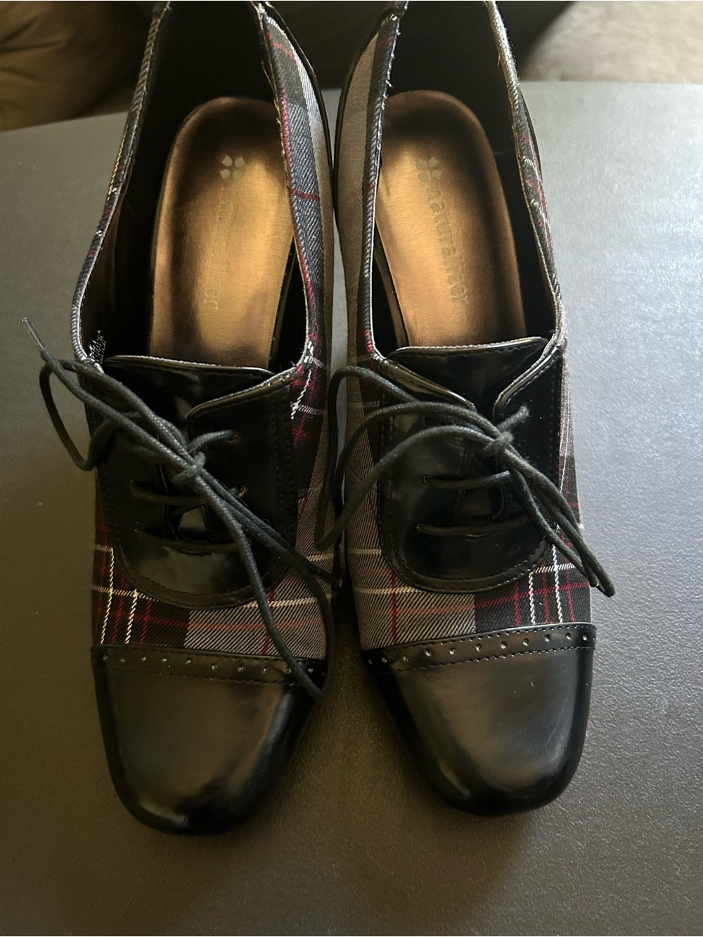 Leather Naturalizer Plaid Heels, Oxford Style Menswear Inspired